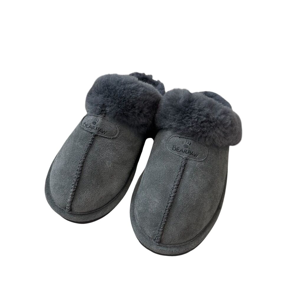 BEARPAW Loki II Charcoal Grey Fuzzy Slippers Size 9